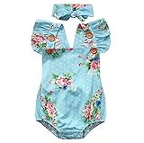 CANIS　ベビー　赤ちゃん　女の子　ロンパース　花柄　ティアラ付き　二点セット　ブルー　夏　０－２４ヶ月　カバーオール　ふわふわ　飛び袖　タンクトップ　ベスト (100)