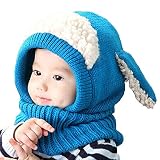 Vandot 子供 帽子 スカーフ 一体 暖かい 快適 ニット帽子 赤ちゃん べびー ギャップ 防寒 オシャレ 犬 可愛い子供用 帽 襟巻 冬 耐用 ファッション-ブルー