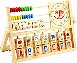 Happy CherryBaby Early Educational Learning Wooden Clock Alphabet Abacus Toy [並行輸入品]