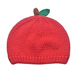 (よキーよ)Yokeeyo ニット帽 可愛い 毛糸 りんご柄 レース 刺繍 ニットキャップ ベビー用ハット 新生児 子供 赤ちゃん キッズ 帽子 女の子 秋冬 防寒 綿 オシャレ レッド コットン10