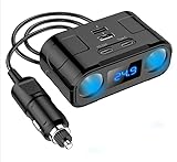 ZUKIDA 60W PD急速充電 QC3.0シガーライターアダプター 12V/24V 3ソケット電源スプリッターDCコンセント 8.5A 4 USB ポート車載充電器付き(Black-2 ports)