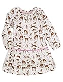Hatley ハットレイ キッズ女の子 ポンポンドレス、コットンサテン、腰回りにポンポンデコレーション、鹿の親子とピンクのハート柄、スィートでキュートな首もとワンボタン掛け 125cm、7Y(127c