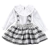 ベビー服 子供服 女の子 ワンピース ブラウン 二点セット サロペット キッズ スカート 新生児 ボディースーツ ベビー 長袖 赤ちゃん 入学式 出産祝い 七五三 ドレス チェック柄 (80cm, 1