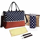 RONGTONGDAマザーズバッグ　ドット柄　欧米風　 ママバッグ　防水　多機能　大容量　ハンドバッグ　ョルダーバッグ　シンプル　軽量　ポルカドット ベビーカー用バッグ　ボトルバッグ　変更マット　変更