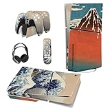 PlayVital 新モデルps5 Slim本体ディスクバージョンに対応用スキンシール、ps5コントローラーに対応用スキンステッカー、ps5ヘッドセット＆充電ステーション＆リモコンに対応用スキンシール【グレートウェーブ】