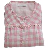 Godlovefull ネグリジェ 前開き　長袖　チェック柄　春　夏　秋　ロング丈　綿　ルームワンピース　ルームウェア　2重ガーゼ　部屋着　入院 産後 授乳口付き マタニティ　パジャマ (XXL, ピ