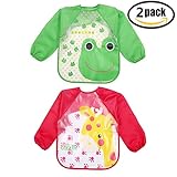 【Pedonir】2点セット ベビー エプロン 赤ちゃん 食事 長袖 食事エプロン スモック 女の子 男の子 ベビー服 ベビー 服 赤ちゃん 幼児 乳児 食事スタイ 食事用スタイ スタイ 涎掛け ビブ