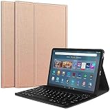 Amazon Fire Max ケース付き Bluetooth キーボード US配列 ローマ字入力対応 (英字キーボード/ブラック, ローズゴールド)