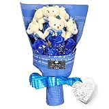 YOBANSA ソープフラワー 石鹸 花 バラ 造花 花束くま束 ベア ブーケ 可愛いぬいぐるみ (ベア6匹，花5匹) 父の日 誕生日 結婚祝い 結婚記念日のプレゼントにお勧め (シフォンブルー)