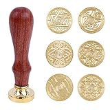 OIENNI シーリングスタンプ 蝋封 スタンプセット 入れ替え銅頭6本 木製ハンドル1本 手紙/招待状/告白/祝い/DIY装飾に適用 (魔