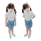 LittleSpring夏 ガールズ ボーダー ワンピース 半袖 チュニック キッズ 女の子 デニムワンピース 子供ドレス ネズミ キレイめ タイプ1-100