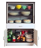 食器棚 IS-601 ダークブラウン/ホワイト ミニ スリム 引き戸 幅60 ガラス S1