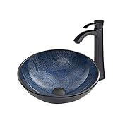 Vigo Indigo Eclipseガラス容器シンクとOtis蛇口with Pop Up、マットブラック