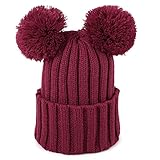 MIOIM ニット帽 キッズ ニットキャップ ポンポン付き 毛糸帽 男の子 女の子 折り返し 無地 ヒップホップ ベビー 帽子