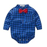 AmazingDeal 子供 長袖 グリッドシャツ 男の子 蝶ネクタイ 春秋 サスペンダーパンツ セット ジェントルマン (80, ブルー)