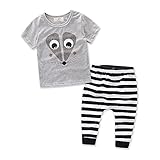 乳児幼児ベビーBoy Fox半袖コットンTシャツトップス格子柄ロングパンツストライプパンツ服セット0 – 3歳 tag：100/2-3Y ブラック 17719