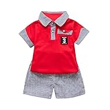Mimoonkaka 子供服　幼児　キッズ　ベビー　シッターレタープリント　Tシャツトップス+ストライプ　ショーツ　衣装　男の子　ボーイズ 超可愛い　おしゃれ 涼しい 夏　冬　秋　赤　白　ブラック