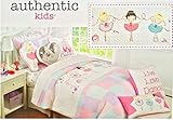 Authentic Kids Ballerina and Pastel Patchwork Reversible Appliqued Quilt Twin [並行輸入品]
