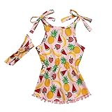 HUYB夏ファッション2点セット（ワンピース＋カチューシャ）子供服 女の子 果物プリント ノースリーブ サスペンダー ワンピース 可愛い キッズ服 4サイズ6ヶ月ー2歳 ガールズ (70, 多彩)
