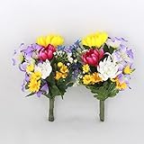 仏様のお供えに カラフルな菊の小花束一対 パープル系 1603-3987-ｐu （CT触媒加工）【シルクフラワー】【造花】