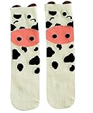 Plus Nao(プラスナオ) 靴下 ソックス ハイソックス ロング 子供用 子供 キッズ ベビー 男の子 男児 女の子 動物 ボーダー 黒 おもしろ おし 1-3歳 C695【うし】