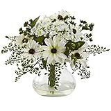 Nearly Natural 1354-WH Mixed Daisy Arrangement with Vase, White [並行輸入品]