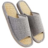 [mianshe] スリッパ い草 ルームシューズ 春夏 室内 リネン 亜麻 男女兼用 涼しい 滑り止め むれない 室内はき 軽量 前開き 無地 井草 ライトグレー M