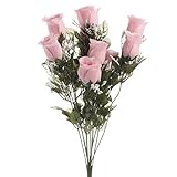 Lovely人工シルクソフトピンクRose Bud Bouquet with Sweet Babys Breath andグリーンLeafyアクセント