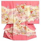 お宮参り　着物　正絹女児初着　女の子用産着　ピンク　花車　金糸刺繍　赤ちゃん着物　精華生地