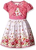 Youngland Little Girls' Toddler Shantung Floral Print Dress and Crochet Cardigan Multi 4T [並行輸入品]
