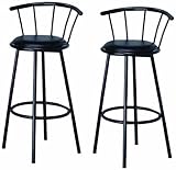 BTExpert Swivel Dining Bar Stool Chairs with Footrest & Back, Black [並行輸入品]