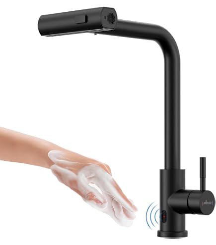 Amazon.co.jp: タッチレスキッチン水栓 ブラック, 引き込み式スプレー