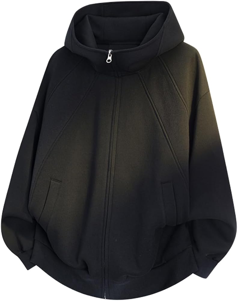 [foveitaa] パーカー メンズ ジップ アップ 秋服 ビッグ シルエット プルオーバー スウェットシャツ おしゃれ 長袖 無地 フード付き ゆったり シンプル カジュアル 大きいサイズ 男女兼用 春秋冬