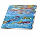 3dRose ct_66355_2 Playful Pink Porpoises, Mermaids Swim with The Dolphins - Ceramic Tile, 6" [並行輸入品]