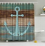 マリンアンカー素朴な木製シャワーカーテンNautical Blue Rustic Wood水、Soap、洗濯機、白カビ耐性、72 x 72インチ