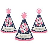 Ahoy – Nautical Girl – Mini円錐ベビーシャワーまたは誕生日パーティー帽子 – スモールLittle Party Hats – 10のセット