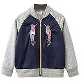 Plus Nao(プラスナオ) 刺繍ジャケット ブルゾン ジャンパー スタジャン スカジャン アウター 子供用 こども用 キッズ KIDS 女の子 男の子 ネイビー 7-8才