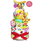出産祝いに大人気！おむつケーキ Sassy（サッシー） 豪華3段7点ジッター・バグ/バスタオルセット//赤ちゃんの内祝い・誕生日プレゼント ダイパーケーキ (パンパースM31枚 （1歳のお誕生日プレゼ