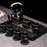 Scizorito 6カップリフティングビームポットスタイルランドスケープパストラルティーセット、レトロカルチャースタイル、ギフトボックスパッケージ、母の日、クリスマス、誕生日パーティー、会社のギフトに最適(ブラック)