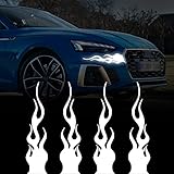 TOMALL 4枚29cm 炎反射ステッカー 車 ビニール レーシング スポーツ 炎 ストライプ デカール ゴルフカート オフロード 車 オートバイ バイク スケートボード ノートパソコン DIYデコレーション( ホワイト)