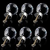 SODIAL(R) 6×クリスタルガラスクリアドアノブ/ハンドル30mm引き出しキッチンシルバー