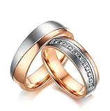 Beydodo 1ペアHis and Hersリング、ステンレススチールツートンカラーウェディングリングfor Couple 6 mmクリスタルサイズ6 – 12