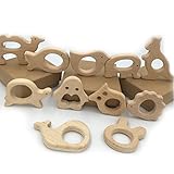 Kissteether 11個赤ちゃんの木製のTeether象の鳥ペンギンカンガルー自然な歯のぬいぐるみオーガニックの環境に優しいホルダー看護木のネックレス/ブレスレット赤ちゃんのギフト (木製カラー