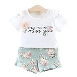 WIN　夏ベイビー服 女の子Ｔシャツ 　 キッズ用かわいい花　パンツ2点セット 子供ギフト 綿 通気　春夏　誕生日　結婚式 入学式　子供の日　遊園地に 　 (100cm, ホワイト+グリーンパンツ)