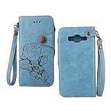 Galaxy J5 2015 ケース,COOSTOREJPレトロエンボス加工ローズFlorals PUレザーケース磁気カードウォレット+取り外し可能な手首ストラップのデザインは、に適用するSamsun
