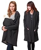 Sweet Mommy ダッカーいらず コットンスウェット コーディガン フードしまえる 襟ポケット カーディガン ママアウター マタニティ 臨月 産前産後 F チャコール