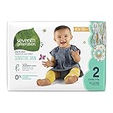 Seventh Generation Free and Clear Sensitive Skin Baby Diapers with Animal Prints, Size 2, 36 Count (