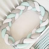 4M新作 ベビーベッドガード サイドガード ノットクッション 抱き枕 赤ちゃんベッドバンパー ロング 癒しアイテム 部屋飾り 写真記念 撮影小物 出産祝い　 (4ｍ, グレー/グリーン)