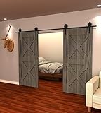 ヴィンテージストラップ工業ホイールスライドバーン木製ドアハードウェアトラックキット 8FT-Double Door Kit ブラック BDH_01_02_244_2_1