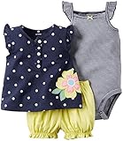 カーターズ ロンパース carter's 2016年春夏新作 女の子用紺水玉x花アップリケ半袖チュニックお出かけ用豪華上下3点セット (18months... [並行輸入品]